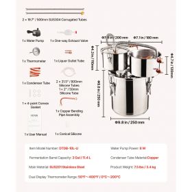 Alcohol Still, 3 Gal / 11.4 L Stainless Steel Water Alcohol Distiller with Copper Coil for Fast Cooling