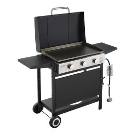 Gas Griddle, 3-Burner Flat Top Grill, Propane Griddle with Wheels, Lid, 3 x 11000 BTU Outdoor Flat Top Grills for Pan-Frying, Grilling, Stir-Frying