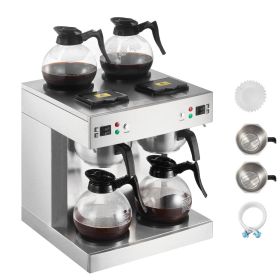 Commercial Drip Coffee Maker, 24 Cups Coffee-Maker Machine with 4 Glass Carafes and 4 Decanter Warmer Plates, Stainless Steel Dual-Head Coffee Brewer