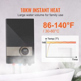 Instant Water Heater, 18kw Electric Tankless Water Boiler, Digital Temperature Display & Easy Installation & 24-Hour Water Supply