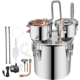Moonshine Still Stainless Steel Water Alcohol Distiller Copper Tube With Circulating Pump Home Brewing Kit Build-in Thermometer for DIY Whisky Wine Br