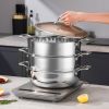 SOGA 3-Tier 32cm Heavy-Duty Stainless Steel Food Steamer – Stackable Vegetable Pot with Glass Lid, Multi-Layer Pan Insert for Healthy Cooking