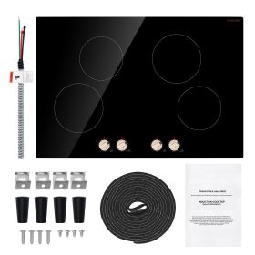 Induction Cooktop, 6600W Electric Countertop Burner, 4 Burner Knob Control Stove, Built-in Induction Cooktop with 12 Temperature Settings