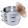 SOGA 3-Tier 32cm Heavy-Duty Stainless Steel Food Steamer – Stackable Vegetable Pot with Glass Lid, Multi-Layer Pan Insert for Healthy Cooking