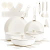 17-Piece Cookware Set, 5 Pots and 2 Lids, Removable Handles, Non-Stick Aluminum Pots and Pans, Microwave & Oven Safe, Dishwasher Safe, Cream White