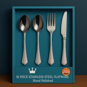 16-Piece Luxury Premium Silverware Dinnerware Tableware Set for Home - Stainless Steel Flatware Service for 4 with Forks, Knives, Spoons