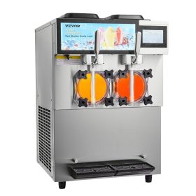 Commercial Slushy Machine, 2 x 12L / 3.17 Gal Double Tanks, Cool and Freeze Modes, Stainless Steel Margarita Smoothie Frozen Drink Maker