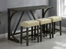 Modern Brown Dining Table W USB 3x Stools Biscuit-Tufted Seat Cushion Beige 3pc Dining Table Set