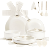 17-Piece Cookware Set, 5 Pots and 2 Lids, Removable Handles, Non-Stick Aluminum Pots and Pans, Microwave & Oven Safe, Dishwasher Safe, Cream White