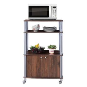 Modern 3-Shelf Kitchen Bakerâ€™s Rack Cart on Wheels in Brown Wood Finish