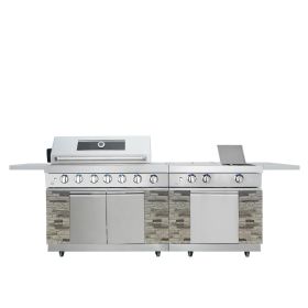 9' Cultured Stone 6-Burner Outdoor Gas Grill, 6 Main Burners, Cast Iron Burner, Side Burner, Griddle Burner, CSA Certified, TMG-LKS09S