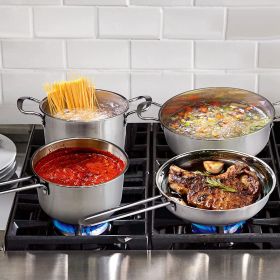 Stainless Steel Cookware Set Fast Even Heat Induction Pots Pans Set Dishwasher Safe with 2.7/3.7 Quart Stockpot 2 Quart Saucepan 9.17in Frying Pan