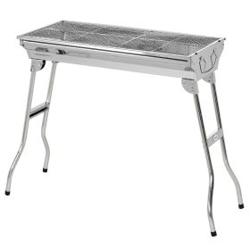 28" Stainless Steel Charcoal Barbecue Grill Portable Folding for Shish Kabob Camping Silver
