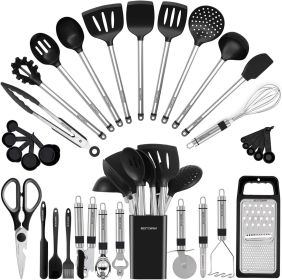 Kitchen Utensil Set-Silicone Cooking Utensils-33 Kitchen Gadgets Spoons for Nonstick Cookware-Silicone and Stainless Steel Spatula Set-Best Kitchen To