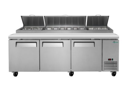 93" Stainless Steel Pizza Prep Table with Refrigerated Base, NSF & ETL Certified, R290 Refrigerant, Digital Temperature Control