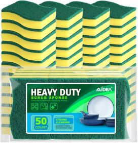 Sponges Kitchen, 50 Pack Heavy Duty Dish Sponge, Cleaning Dish Scrubber Sponge for Home and Kitchen, Stink-Free Cleaning Supplies for Pots, Pans