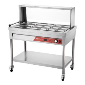 VEVOR 9-Pan Commercial Food Warmer, 9 x 1/3 Pans Electric Steam Table, 1500W Professional Buffet Catering Food Warmer with Shield Undershelf Wheels