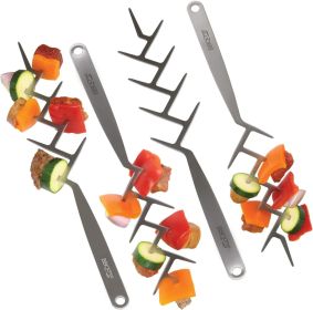 ZIG ZAG Skewers – Set of 4 – Brushed Stainless Steel 15' Kabob Brochettes for Barbecue and Oven, Reusable Flat Branch Style