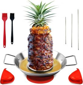 Al Pastor Skewer for Grill: Stainless Steel Vertical Stand, Brazilian Spit Stand with removable 3 Spikes, 2 Brushes, Anti-scalding Fittings