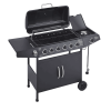 6 Burner BBQ Propane Gas Grill with Side Burner 59000 BTU Output Stainless Steel Barbecue Grill with Enamel-Coated Grates and Side Tables for Outdoor
