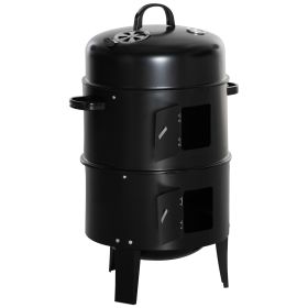 Outsunny 3-in-1 Vertical Charcoal BBQ Smoker Grill with 2 Cooking Areas and Thermometer