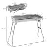 28" Stainless Steel Charcoal Barbecue Grill Portable Folding for Shish Kabob Camping Silver