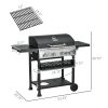Propane Gas Grill 4+1 Burner 40000 BTU BBQ Trolley with Warming Rack Shelves Bottle Opener Thermometer