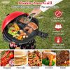 Red 1200W Electric BBQ Grill with Double-Zone Cooking, 2-in-1 Freestanding & Countertop Grill for 6-10 People