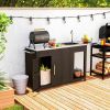 Outdoor Grill Table with Stainless Steel Sink and Drainage, Grill Cart with Foldable Side Table and Cabinet, Outdoor Kitchen Island with Wheels