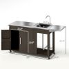 Outdoor Grill Table with Stainless Steel Sink and Drainage, Grill Cart with Foldable Side Table and Cabinet, Outdoor Kitchen Island with Wheels