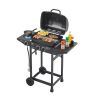 2 Burner BBQ Propane Gas Grill with Side Burner 24000 BTU Output Stainless Steel Barbecue Grill with Enameled Grates and Side Tables for Outdoor Cooki