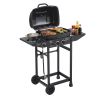 2 Burner BBQ Propane Gas Grill with Side Burner 24000 BTU Output Stainless Steel Barbecue Grill with Enameled Grates and Side Tables for Outdoor Cooki