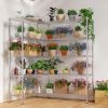 5 Tier Double Row Metal Display Shelf with Adjustable Feet Chrome Plated Iron Storage Rack Adjustable Height 147×35×180cm Freestanding Organizer for H