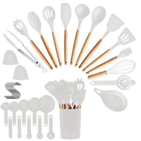 35Pcs Kitchen Cooking Utensils Set Spatula Set Baking Utensil Set Kitchen Accessories Necessities With Holder Egg Whisk Separator Tong Turner Spo (Color: White)