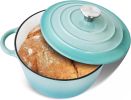 3 QT Cast Iron Dutch Oven, Enamel Coated Cookware Pot with Self Basting Lid for Home Baking, Braiser, Cooking, Aqua
