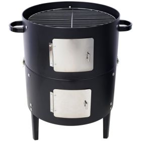 17 Inch Steel Charcoal Smoker, Heavy Duty Round BBQ Grill for Outdoor Cooking, Black (Color: as picture)