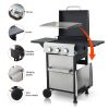 3-Burner Propane Gas BBQ Grill, SS Plancha, 36900BTU Output With Wire Enamel Cooking Grids For Outdoor Barbecue, Foldable Side Table, Hanging Basket