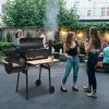 44*25*44 inches large capacity oil drum shaped double oven outdoor charcoal grill painted stainless steel with chimney portable windproof camping picn
