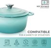 3 QT Cast Iron Dutch Oven, Enamel Coated Cookware Pot with Self Basting Lid for Home Baking, Braiser, Cooking, Aqua